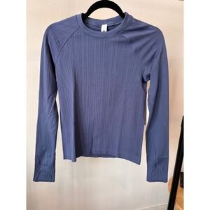 Lululemon Rest Less Pullover Blue Ribbed Long Sleeve Shirt Size 4